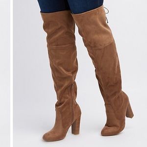 Thigh high suede heeled boots